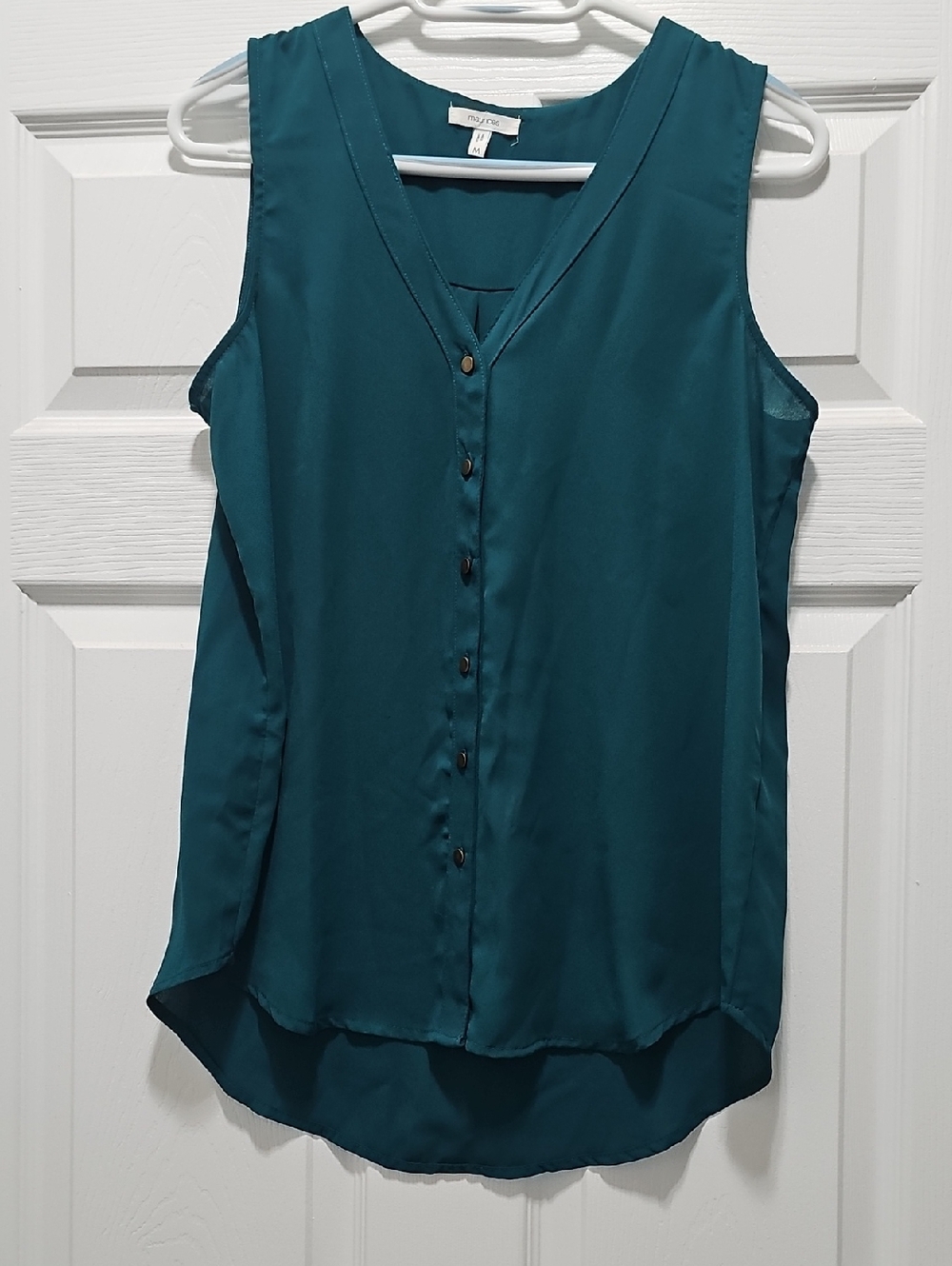 Maurices Teal V-Neck Button Front Sleeveless Blouse